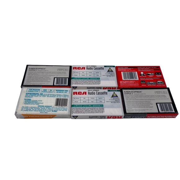 Mixed Lot of 6 90 Minute Audio Cassette Tapes Memorex, Maxell, RCA, Certron NEW - Picture 2 of 3